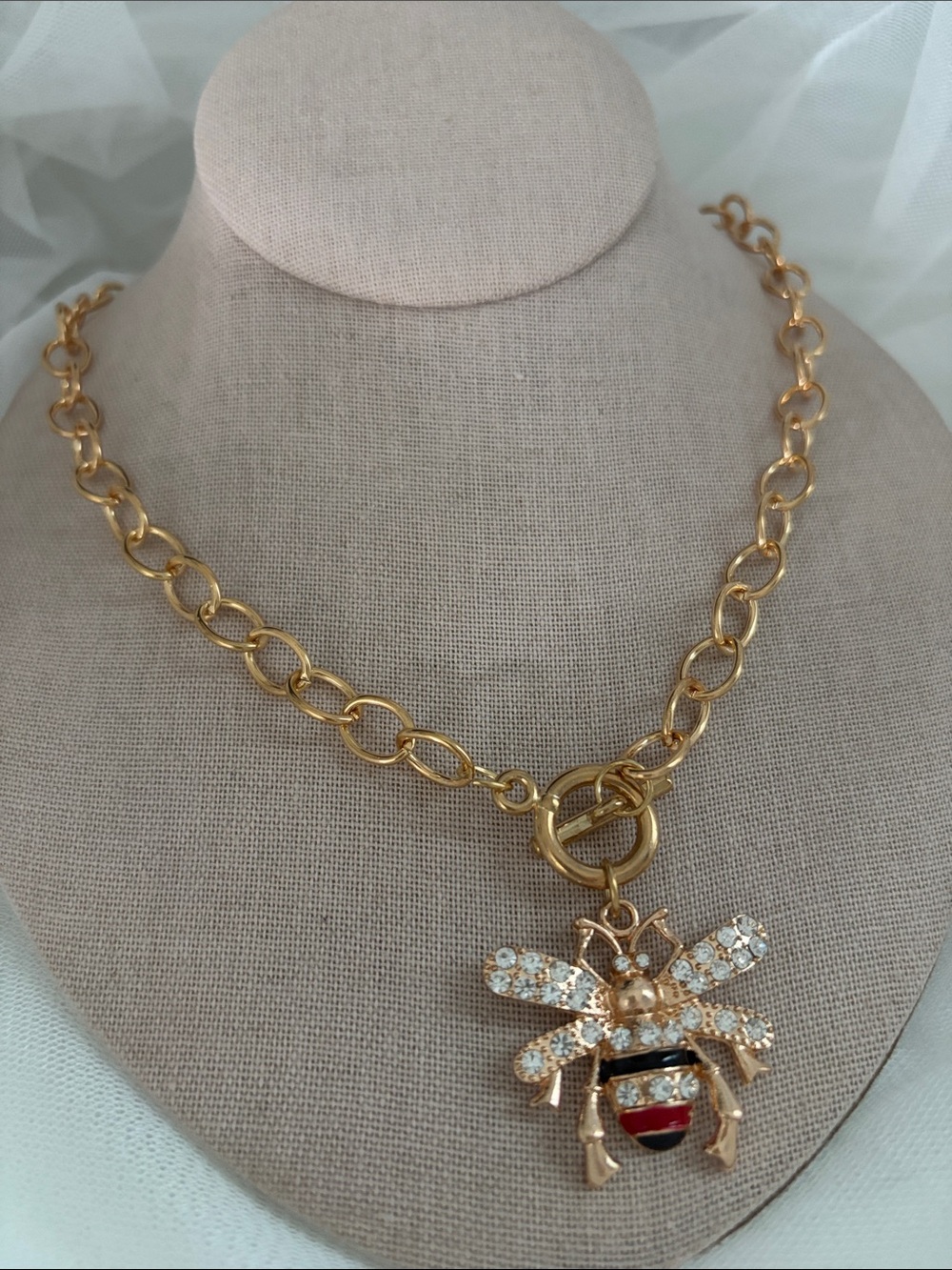 Gold-Tone Crystal Bee Pendant Necklace - Gold